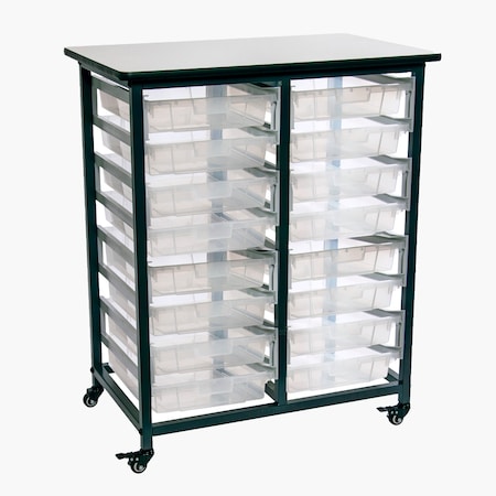 Luxor Mobile Bin Storage Unit - Double Row with Small Clear Bins MBS-DR-16S-CL